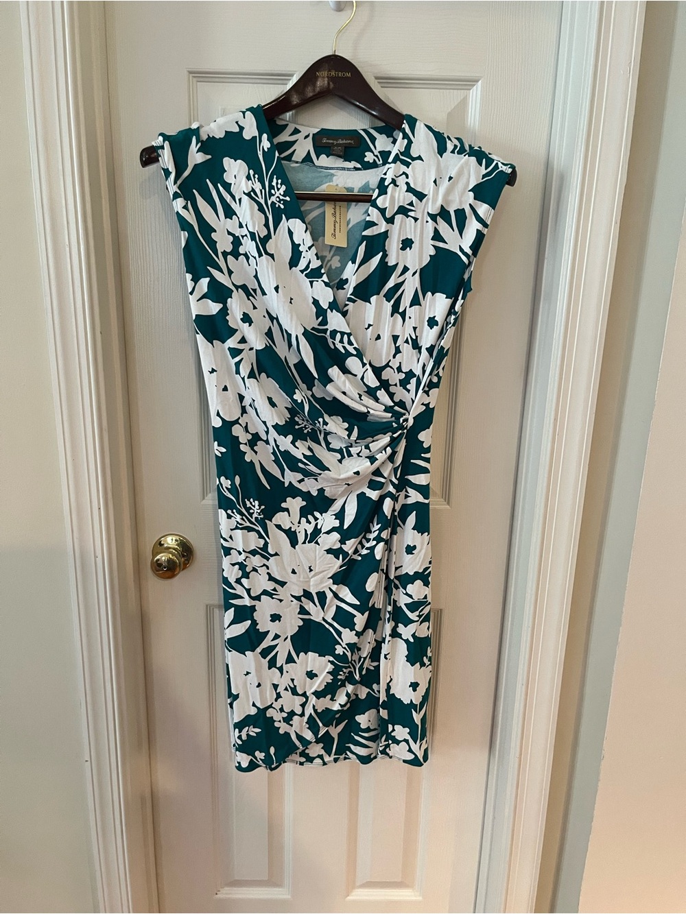 Tommy Bahama Teal & White Floral Faux-Wrap Midi Dress